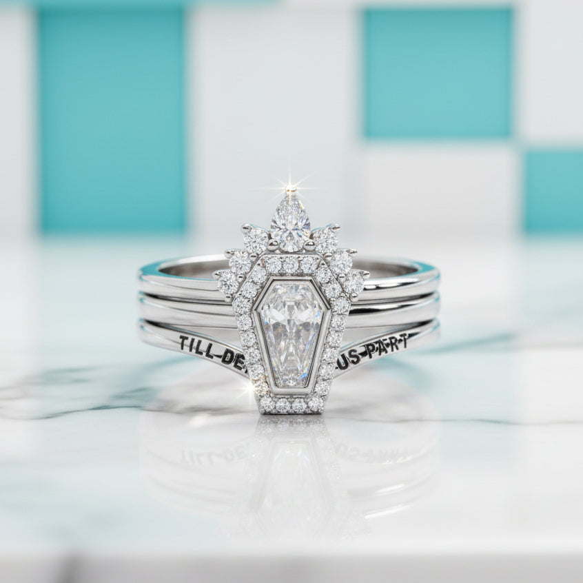 Wedding Rings in Bezeled Rare Coffin-cut Diamond-Evani Jewelry