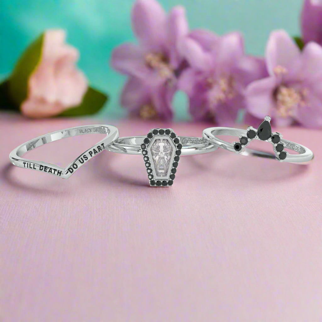 Until Death Wedding Rings in Bezeled Rare Coffin-cut Diamond-Evani Naomi Jewelry
