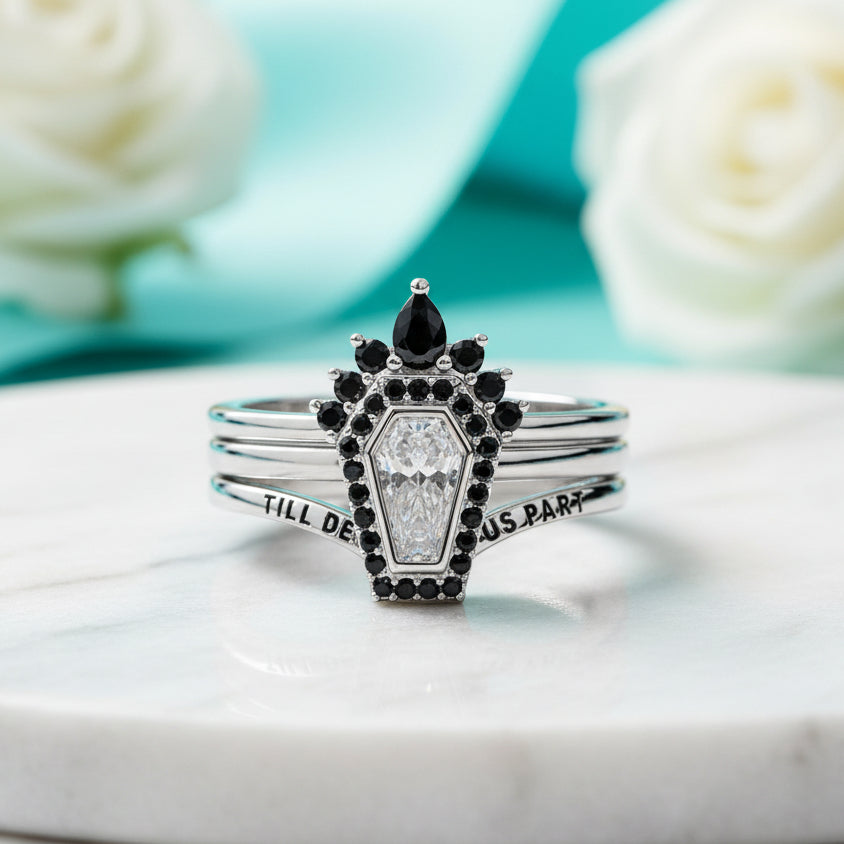 Wedding Rings in Bezeled Rare Coffin-cut Diamond-Evani Jewelry