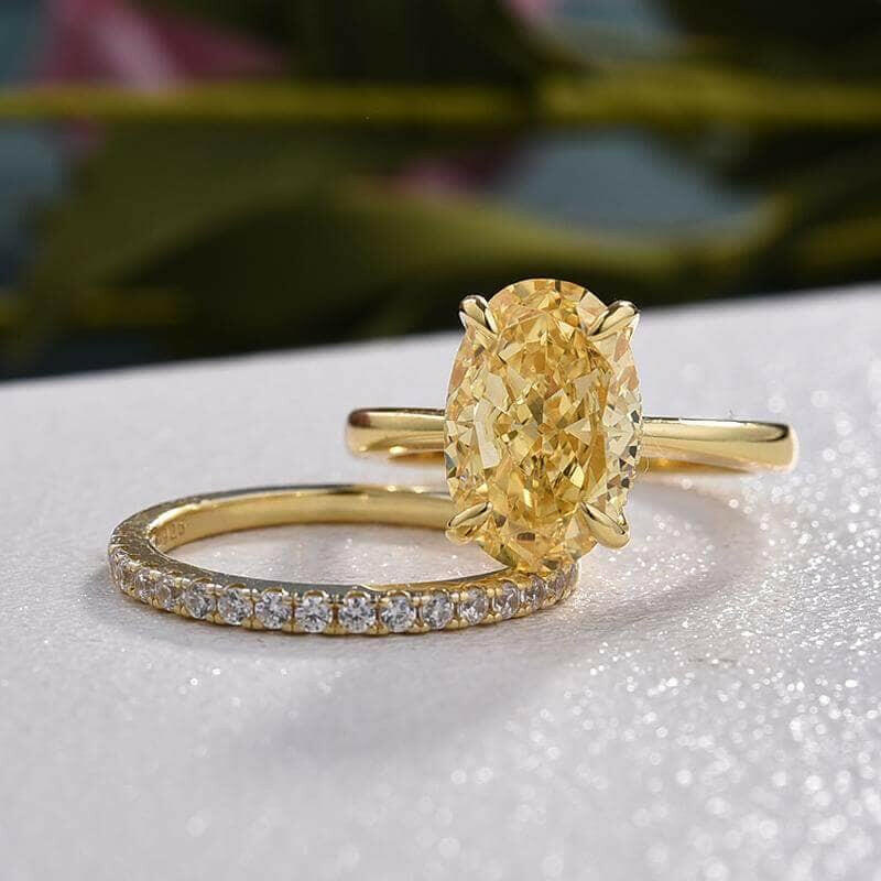 VIP 14K Topaz Oval Cut 3.5ct Yellow Diamond Bridal Set-Evani Jewelry
