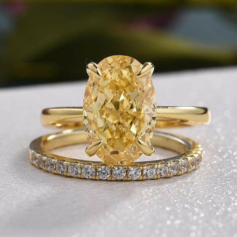 VIP 14K Topaz Oval Cut 3.5ct Yellow Diamond Bridal Set-Evani Jewelry