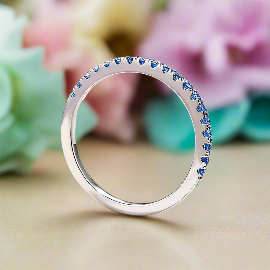 Vintage Art Deco Light Aquamarine Blue Half Eternity Wedding Band-Evani Naomi Jewelry