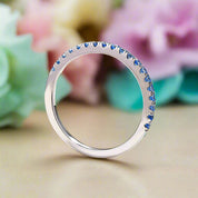 Vintage Art Deco Light Aquamarine Blue Half Eternity Wedding Band-Evani Naomi Jewelry