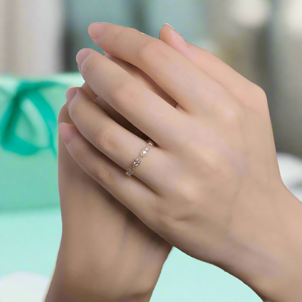 Vintage Milgrain Diamond 14k Rose Gold Wedding Band-Evani Naomi Jewelry