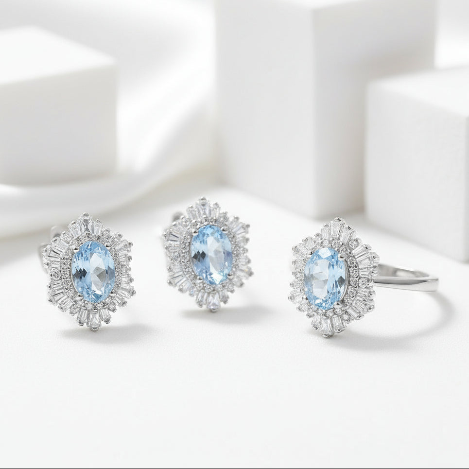 Vintage Oval-cut Aquamarine Jewelry Set-Evani Jewelry