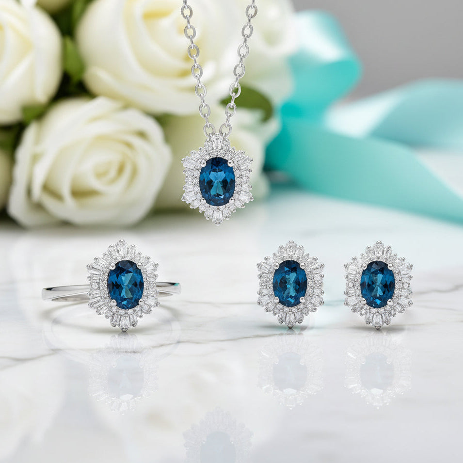 Vintage Oval-cut Tanzanite Birthstone Jewelry Set-Evani Jewelry