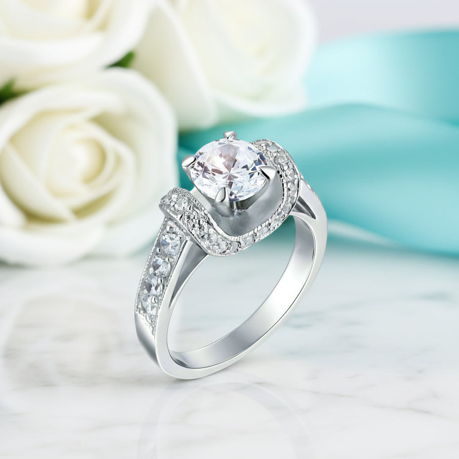 Vintage Round 1.25 ct Diamond Engagement Ring-Evani Jewelry