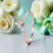 Vintage Round and Marquise Cut Diamond 14k Gold Wedding Band-Evani Naomi Jewelry
