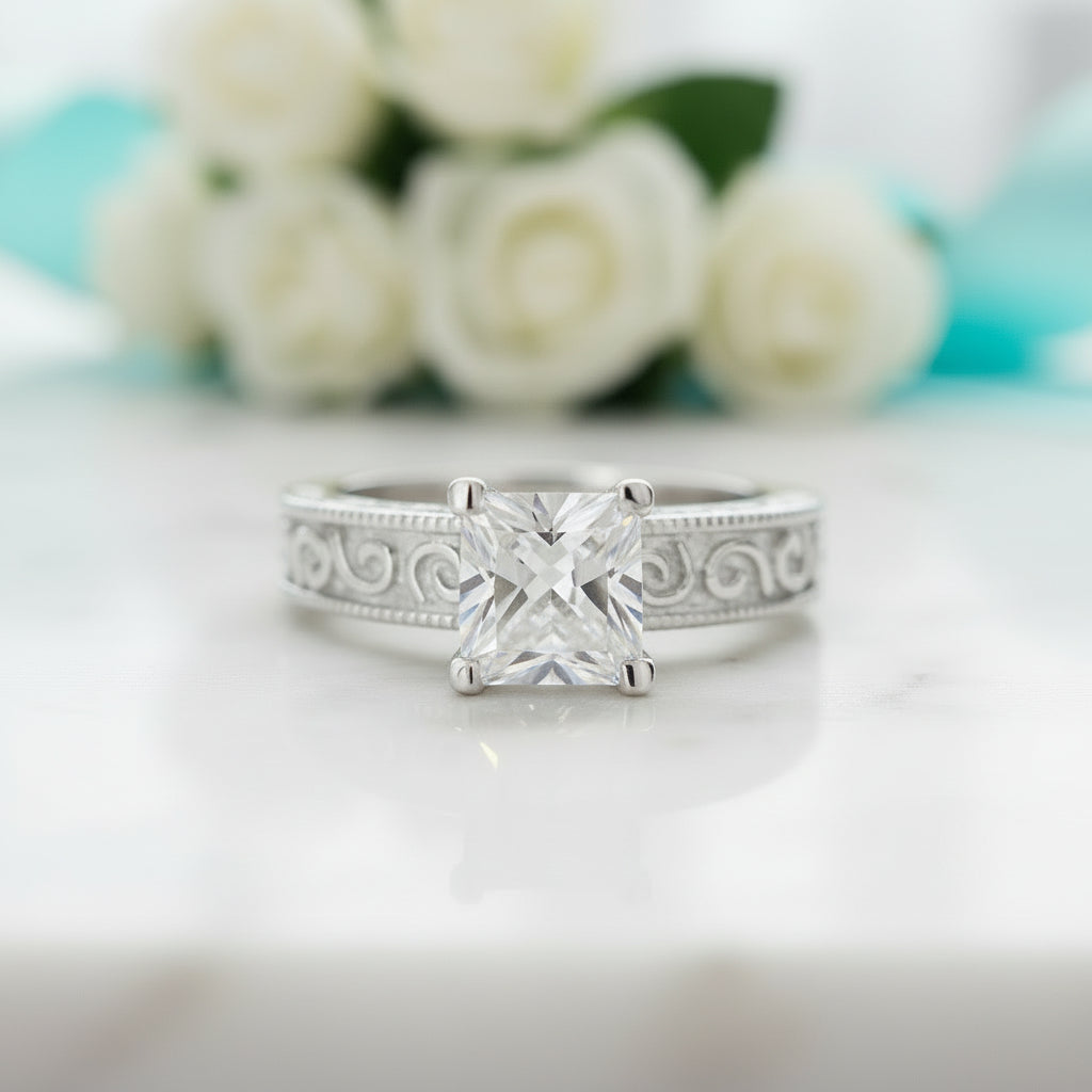 Vintage Style 1.0 Ct Princess Cut Engagement Ring-Evani Jewelry