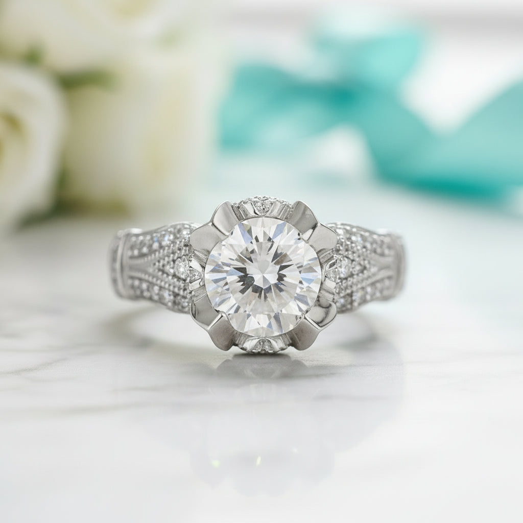Vintage Style 2.0 Ct Round Cut Diamond Engagement Ring-Evani Jewelry