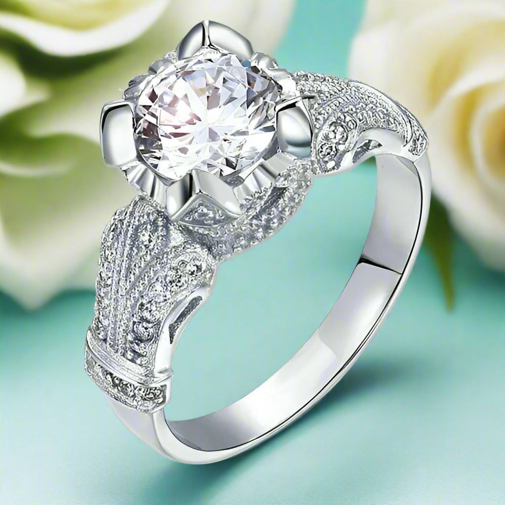 Vintage Style 2.0 Ct Round Cut Engagement Ring-Evani Naomi Jewelry