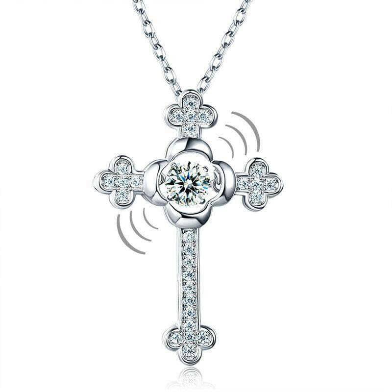 Vintage Style Cross Pendant Dancing Diamond Necklace-Evani Naomi Jewelry