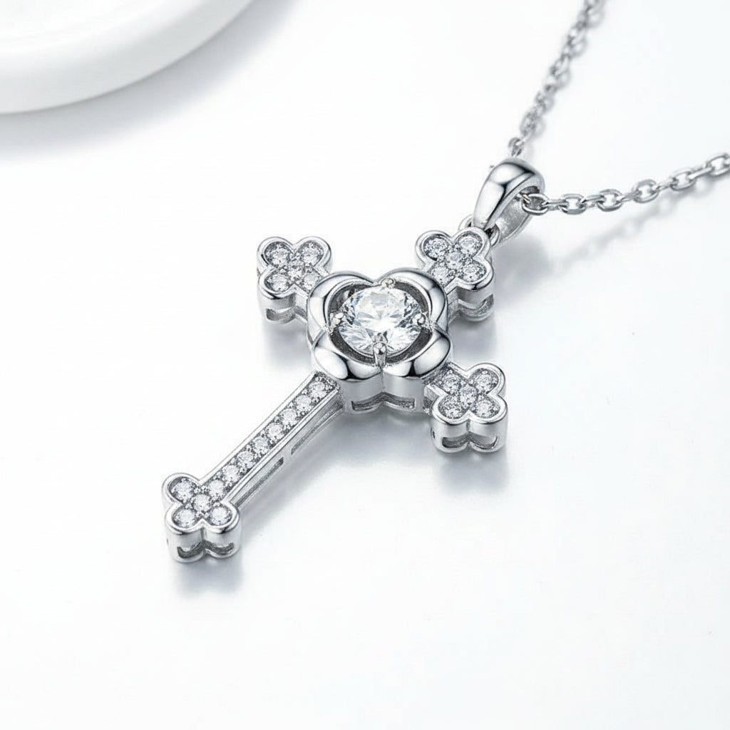 Vintage Style Cross Pendant Dancing Diamond Necklace-Evani Jewelry