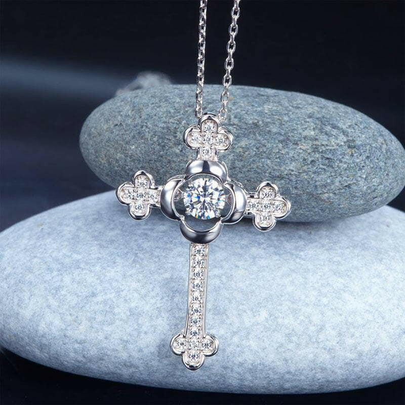 Vintage Style Cross Pendant Dancing Diamond Necklace-Evani Naomi Jewelry
