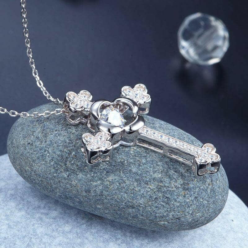 Vintage Style Cross Pendant Dancing Diamond Necklace-Evani Naomi Jewelry