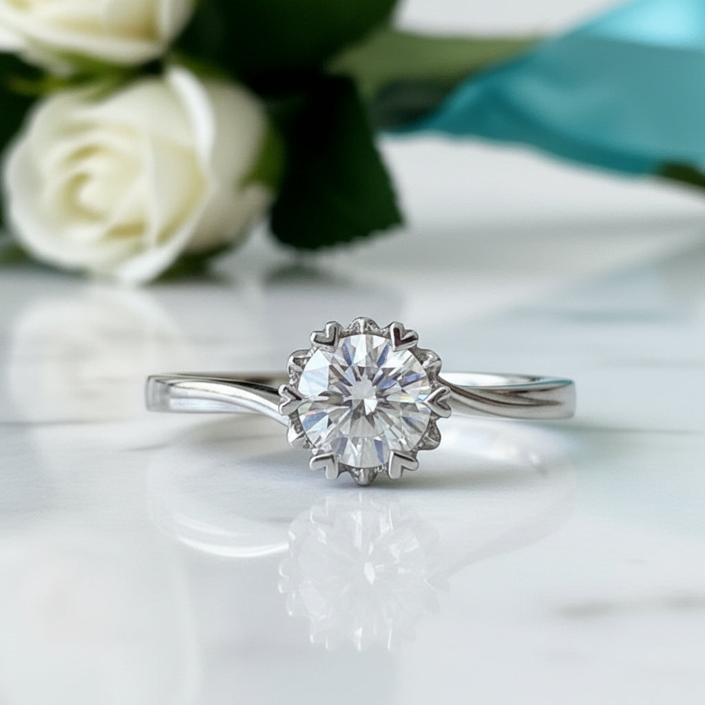 White Gold Engagement Ring with Snowflake Diamond-Evani Jewelry