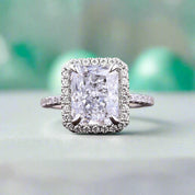 White Gold Halo Radiant Cut Diamond Engagement Ring-Evani Naomi Jewelry