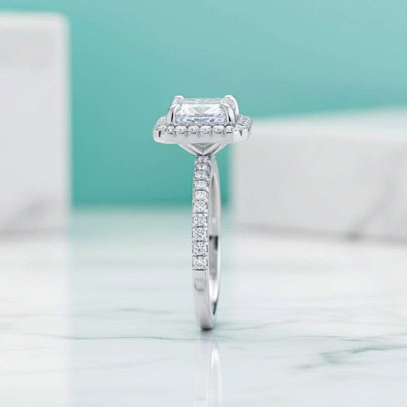 White Gold Halo Radiant Cut Diamond Engagement Ring-Evani Jewelry