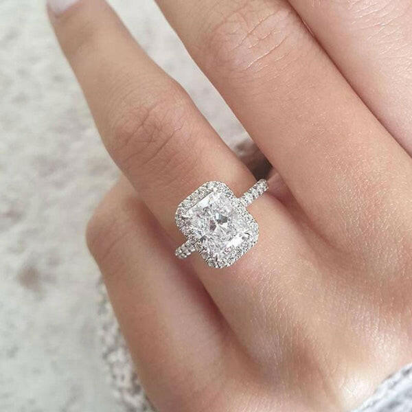 White Gold Halo Radiant Cut Diamond Engagement Ring-Evani Naomi Jewelry