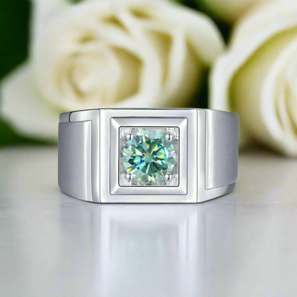 White Gold Men's Ring with 1.0ct Green Diamond-Evani Naomi Jewelry