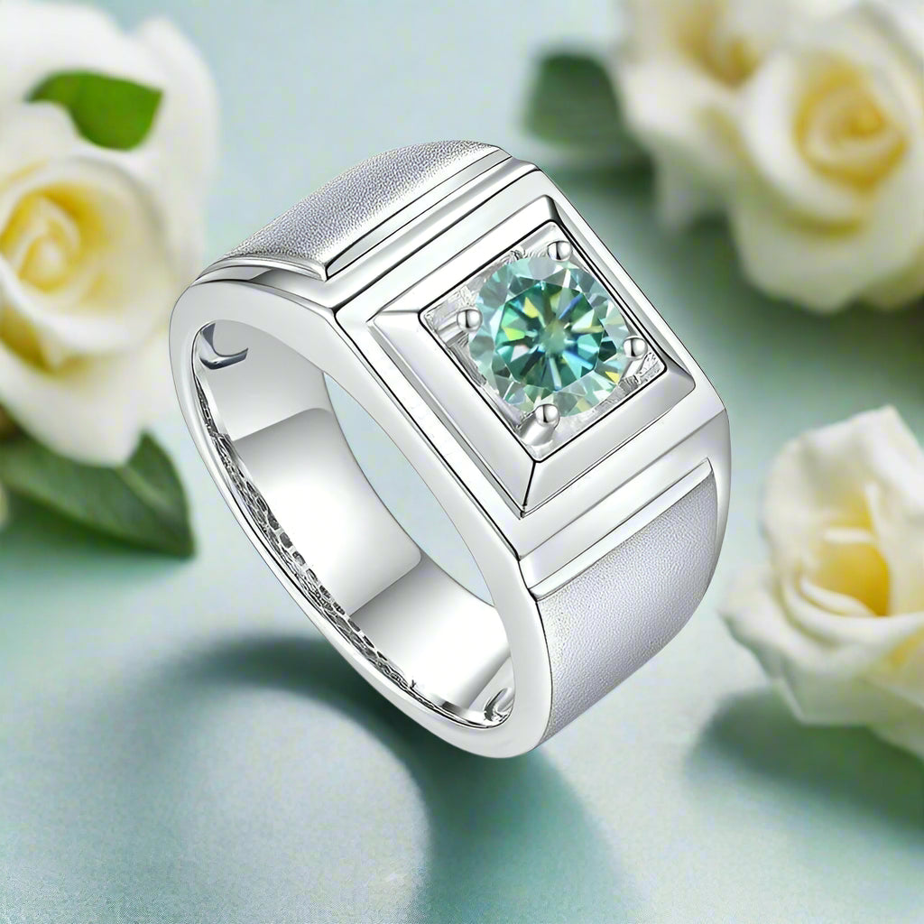 White Gold Men's Ring with 1.0ct Green Diamond-Evani Naomi Jewelry