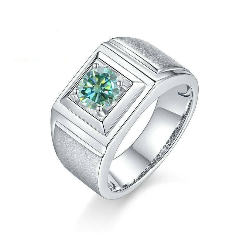 White Gold Men's Ring with 1.0ct Green Diamond-Evani Naomi Jewelry