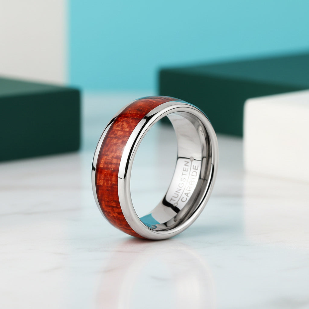 Wood Inlay 8mm Tungsten Wedding Band-Evani Jewelry