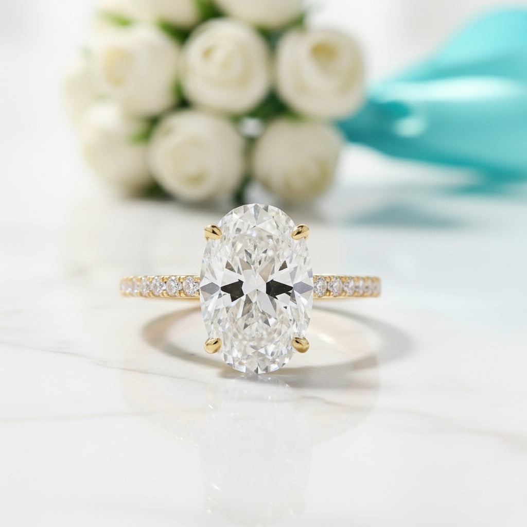 Yellow Gold 3.50 Ct Oval Cut Diamond Engagement Ring-Evani Jewelry