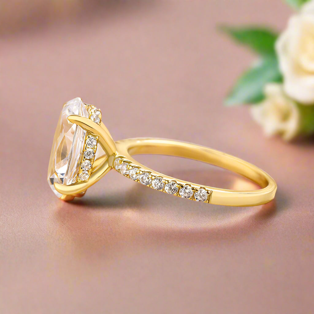 Yellow Gold 3.50 Ct Oval Cut Engagement Ring-Evani Naomi Jewelry