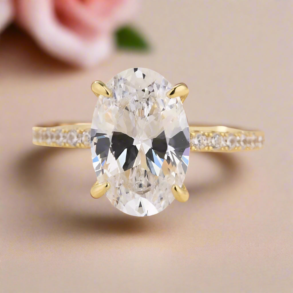 Yellow Gold 3.50 Ct Oval Cut Engagement Ring-Evani Naomi Jewelry