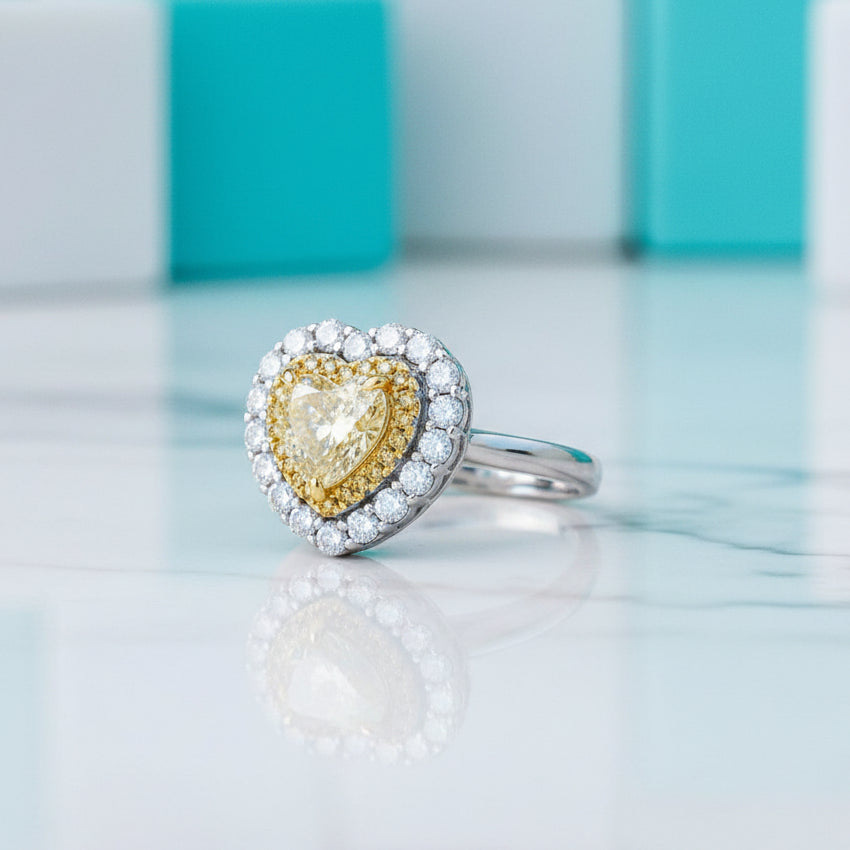 Topaz Birthstone 1.5 ct Heart Shaped Diamond Engagement Ring with Halo-Evani Jewelry