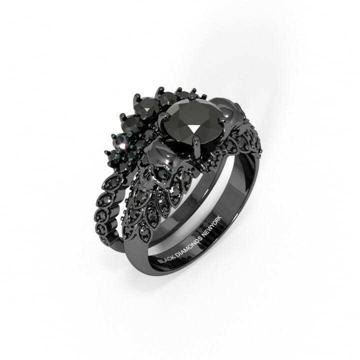 You're My Forever- 1.25 Carat Round Cut Diamond Skulls Promise Ring Set-Evani Naomi Jewelry