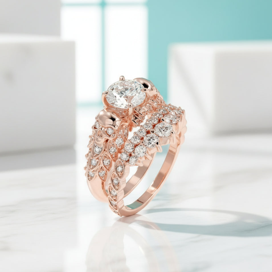 1.25 Carat Round Cut Diamond Birthstone Skulls Promise Ring Set-Evani Jewelry