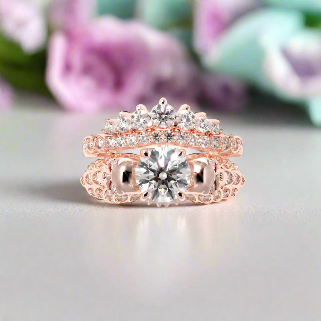 You're My Forever- 1.25 Carat Round Cut Diamond Skulls Promise Ring Set-Evani Naomi Jewelry