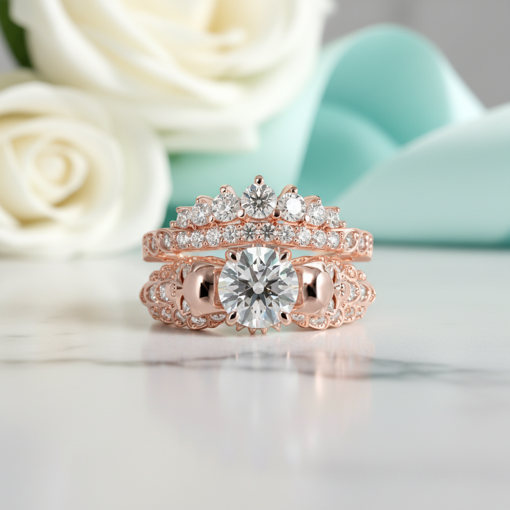 1.25 Carat Round Cut Diamond Birthstone Skulls Promise Ring Set-Evani Jewelry