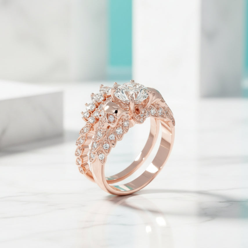 1.25 Carat Round Cut Diamond Birthstone Skulls Promise Ring Set-Evani Jewelry